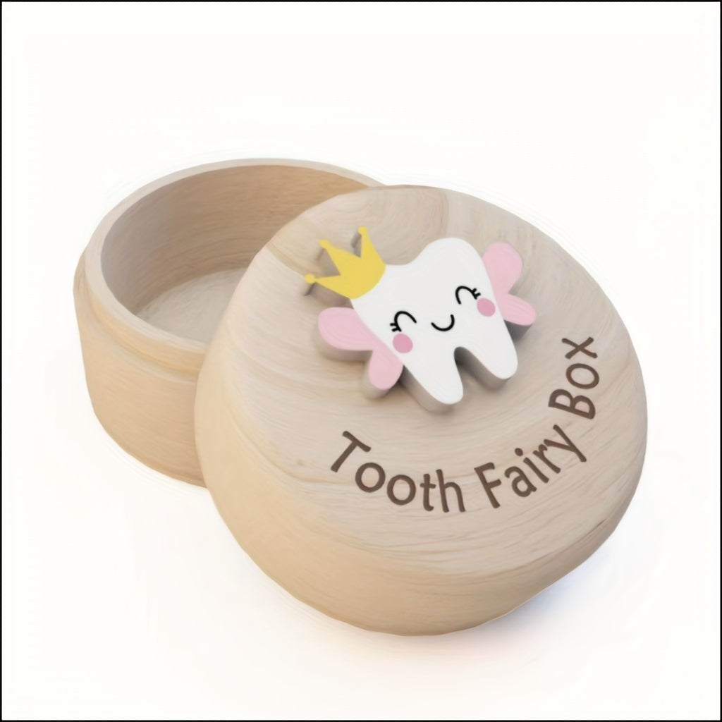 Wooden Keepsake Box Carved with 3D Tooth Elf Design for Small Items Storage