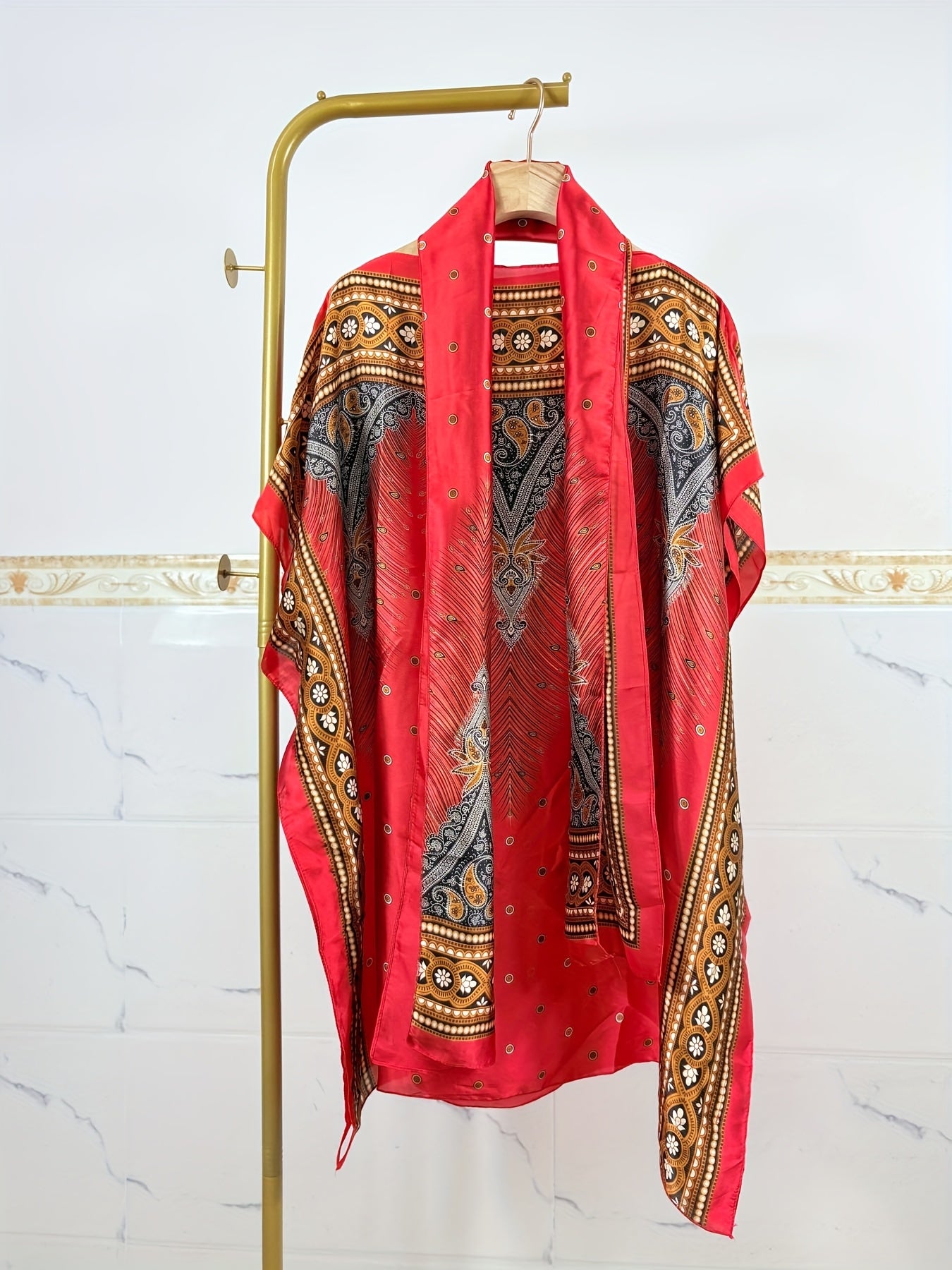 Plus o'lcham ayollar uchun bohemiy gul bosma shalv kiyimi polyester, tizza uzunligi, yozki kundalik