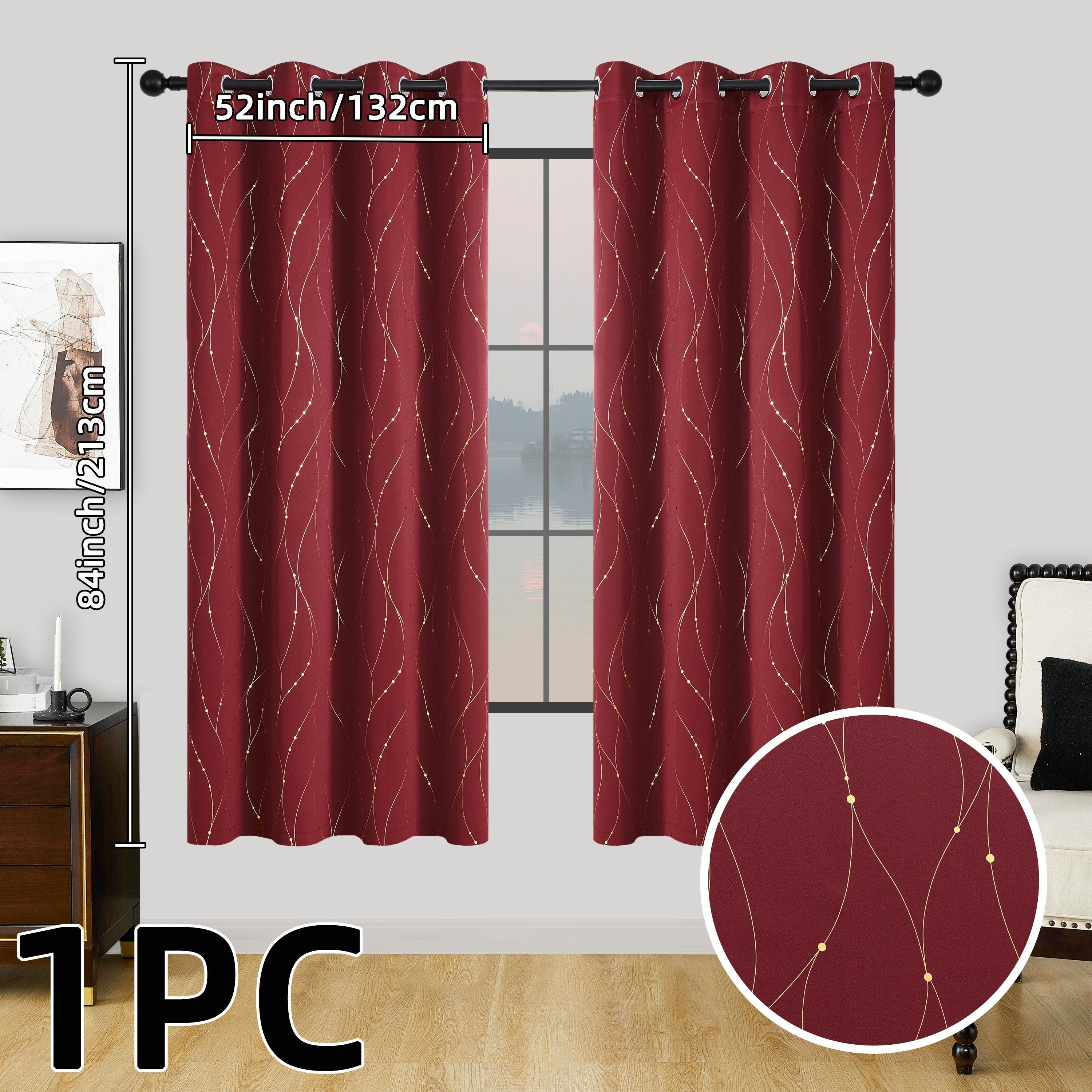 Geometric Pattern Blackout Curtain with Heat Insulation Oil Print Grommet Top for Bedroom Living Room Office