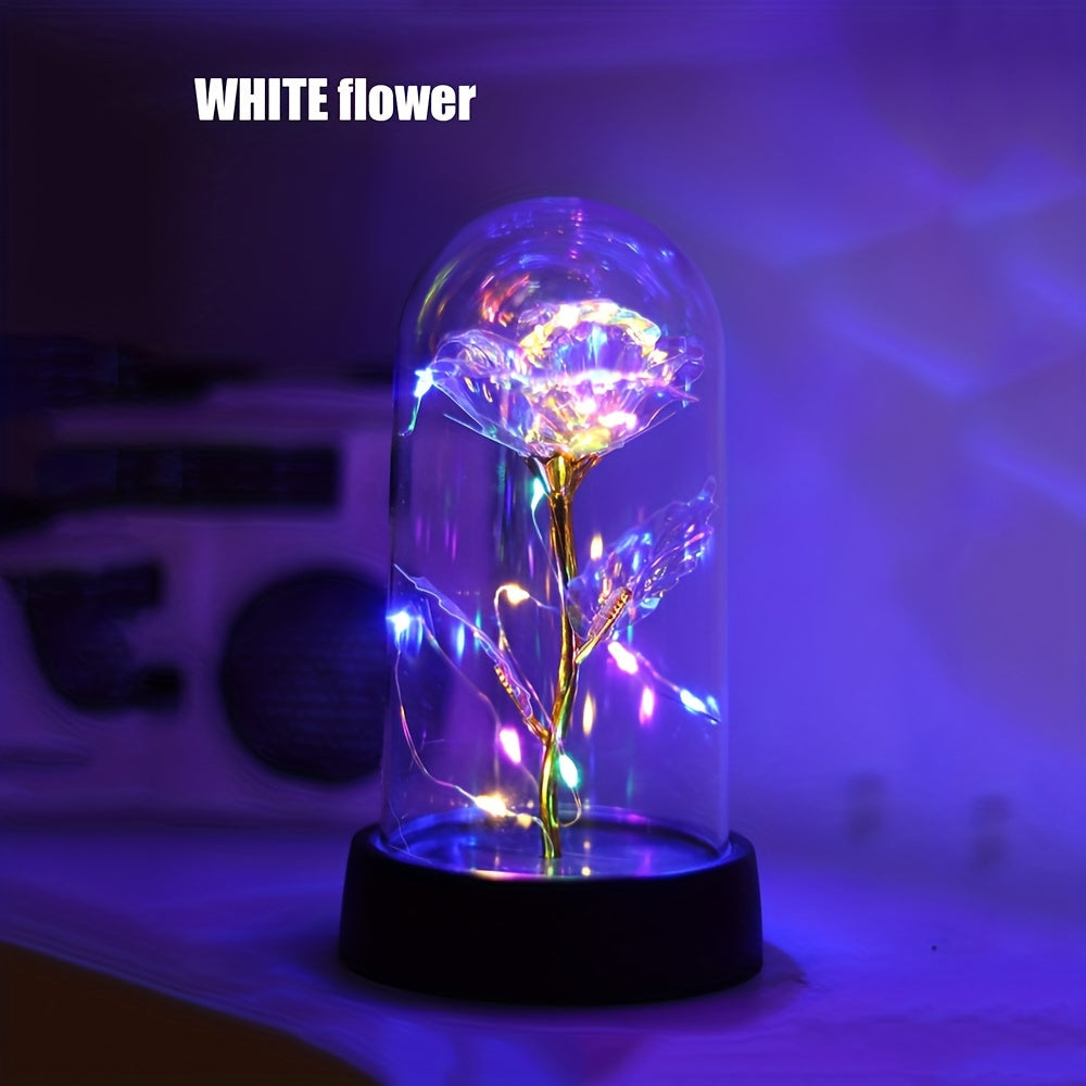 Battery-Operated LED Flower Night Light with Rose Pattern Plastic Shade for Bedroom Decor or Gifts