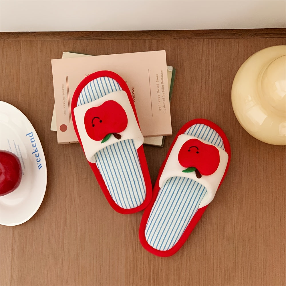 Women Soft Slippers Breathable Fabric Apple Design Indoor Footwear