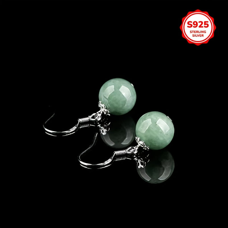 Tribal Style Dangle Earrings with Synthetic October Birthstone Jade Sterling Silver Plated Fashionable Imitation Jade Pendant