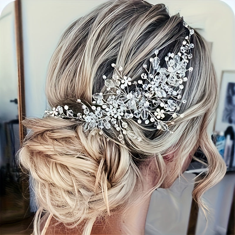Bridal Headband with Crystals and Faux Pearls Wedding Hair Accessory for Women