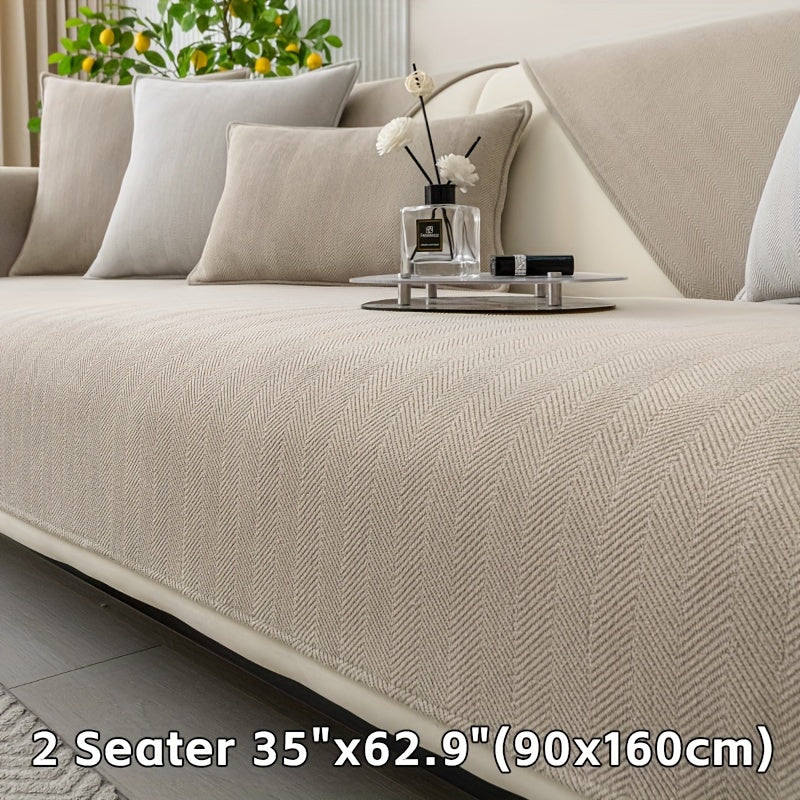 Зеленая накидка на диван из шенилла с узором «елочка», противоскользящая, подходит для домашних животных, подходит для 1-4 человек, моется в машине