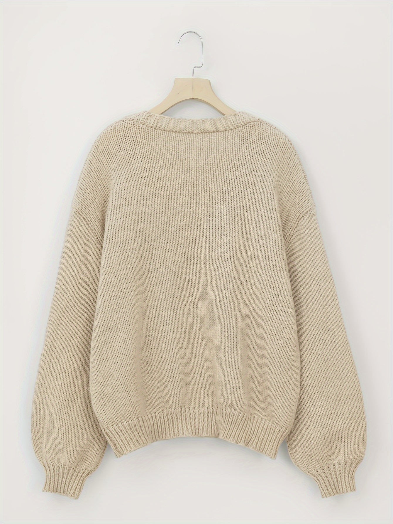 Cárdigan de mujer talla grande beige con hombros caídos para otoño e invierno