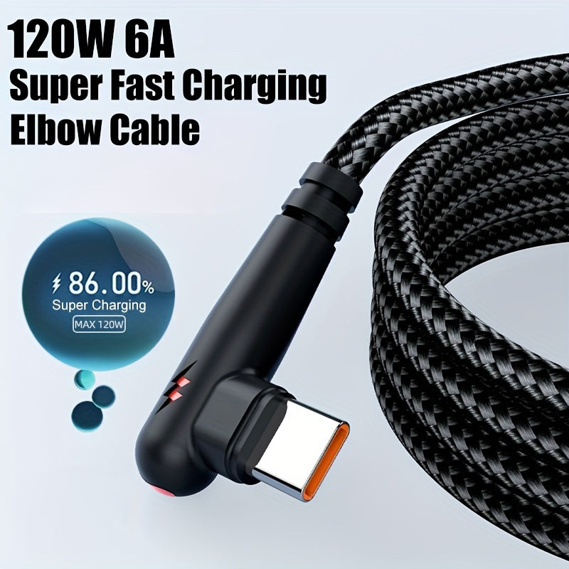 USB-C 90-Daraja Burchakli Kabel Tez Zaryadlash va Ma'lumot Uzatish uchun Samsung, Xiaomi, Redmi, Huawei va boshqalar. O'yin va Avtomobil zaryadlash uchun Telefon Zaryadlash Kabeli.