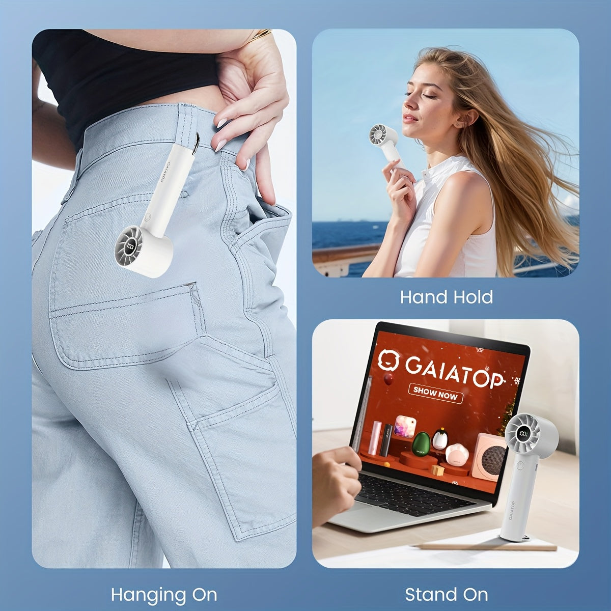 Portable Handheld Fan with 3 Speeds, USB Rechargeable, Compact and Lightweight