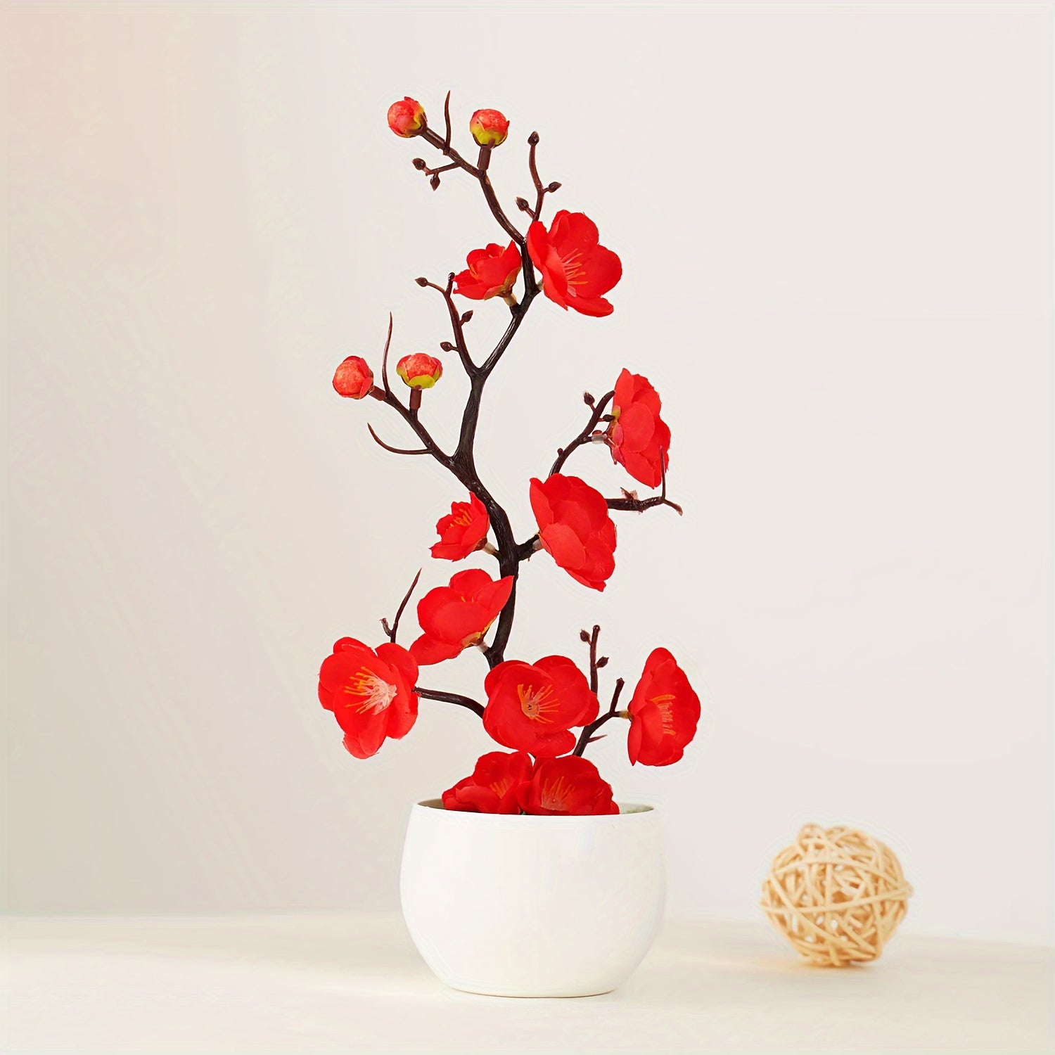 Artificial Plant Simulation Potted Bonsai with Plum Blossom and Wax Plum Branches for Home Decor