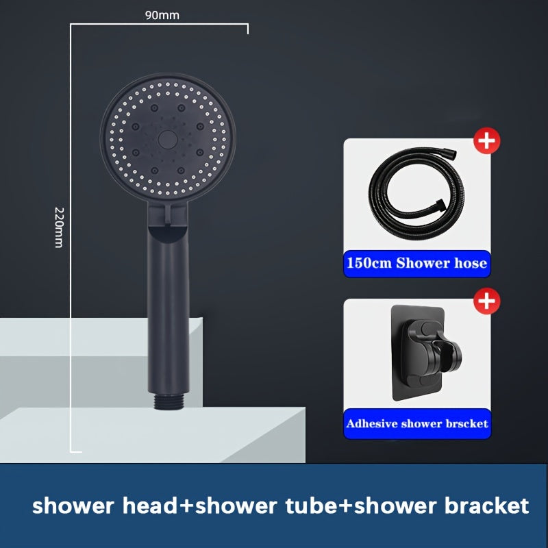 Black Handheld Shower Head with 5 Spray Modes, Flexible Hose and Wall Bracket
