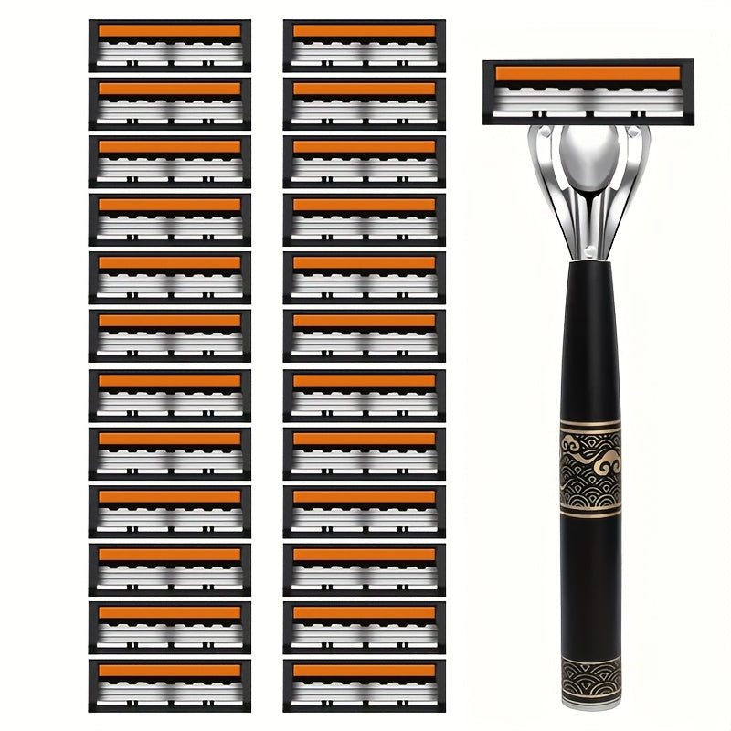 Juego de maquinillas de afeitar manual de acero inoxidable de 3 capas para hombres con hojas de repuesto