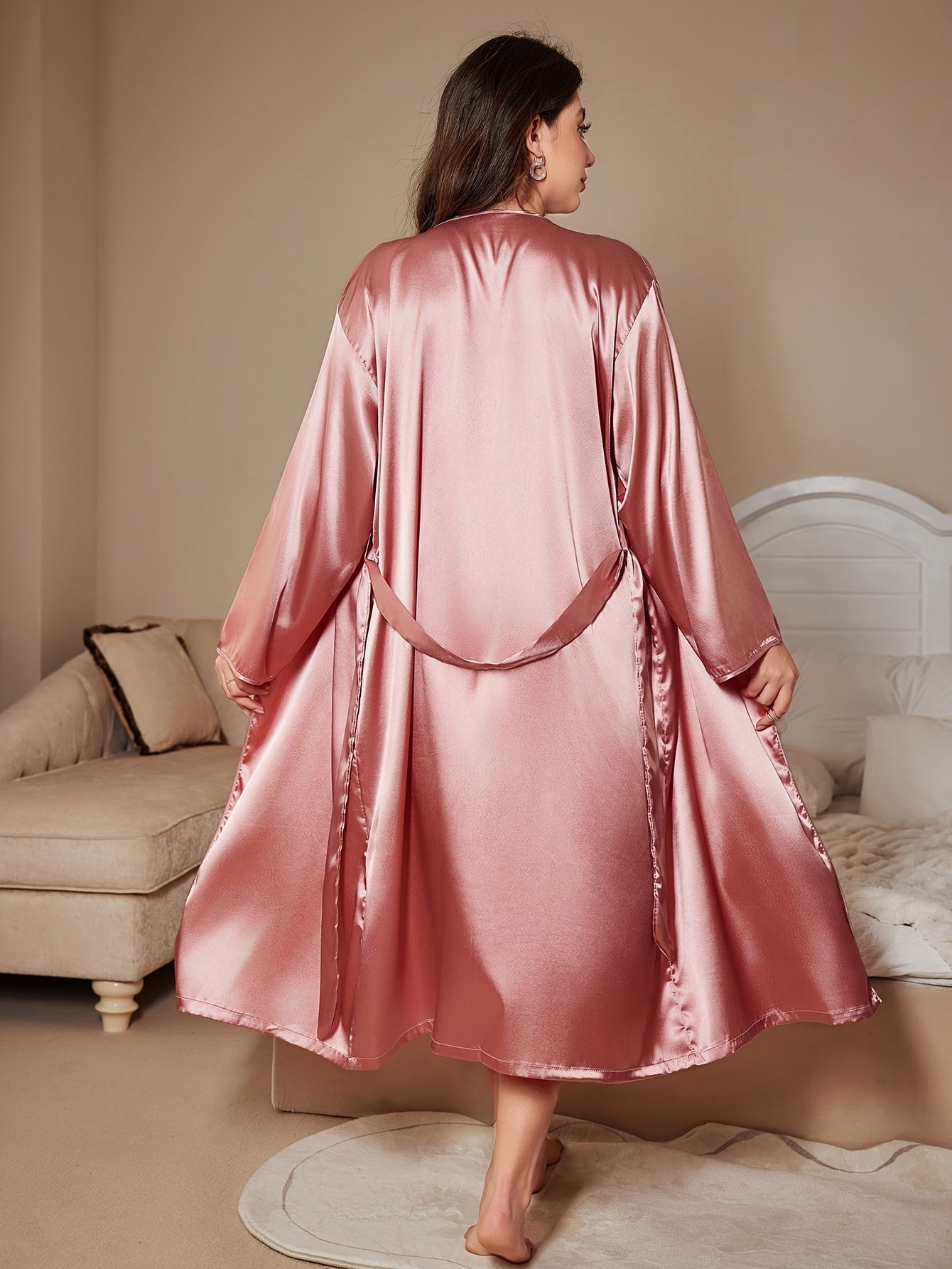 Women's Nightgown Set, Lace, Large Size, Soft Sleepwear for Valentine's Day