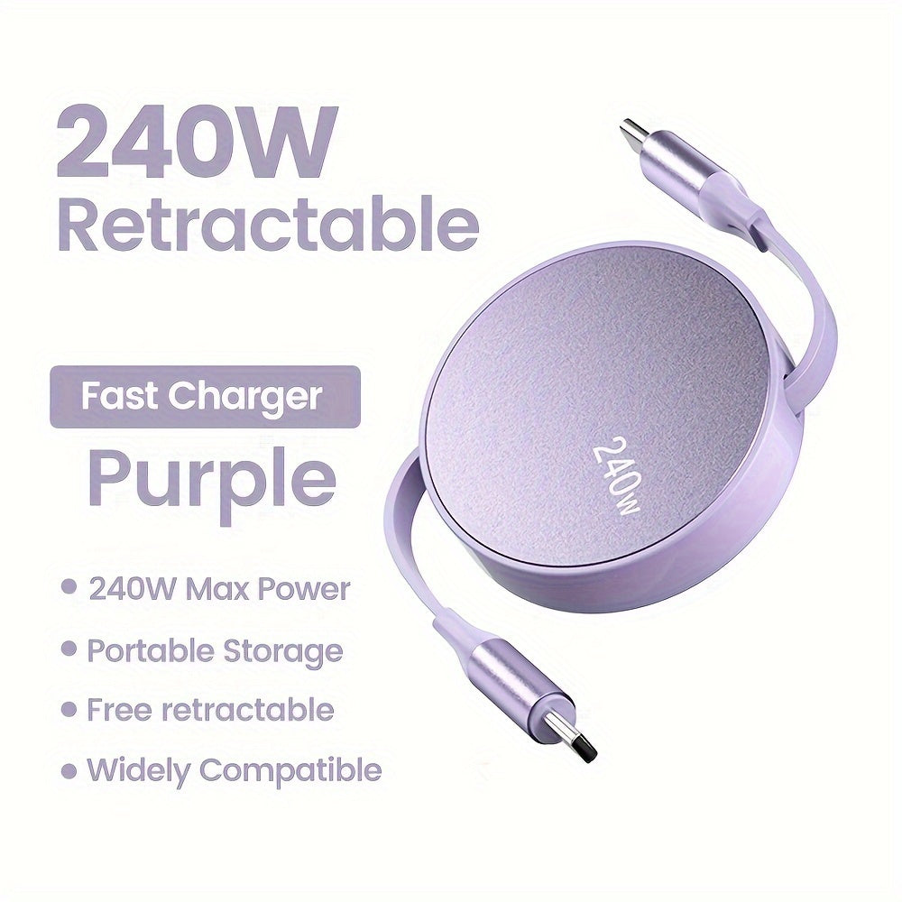 240W Fast Charging TypeC Dual Head Retractable Data Cable for Laptop and Mobile Phones 1m