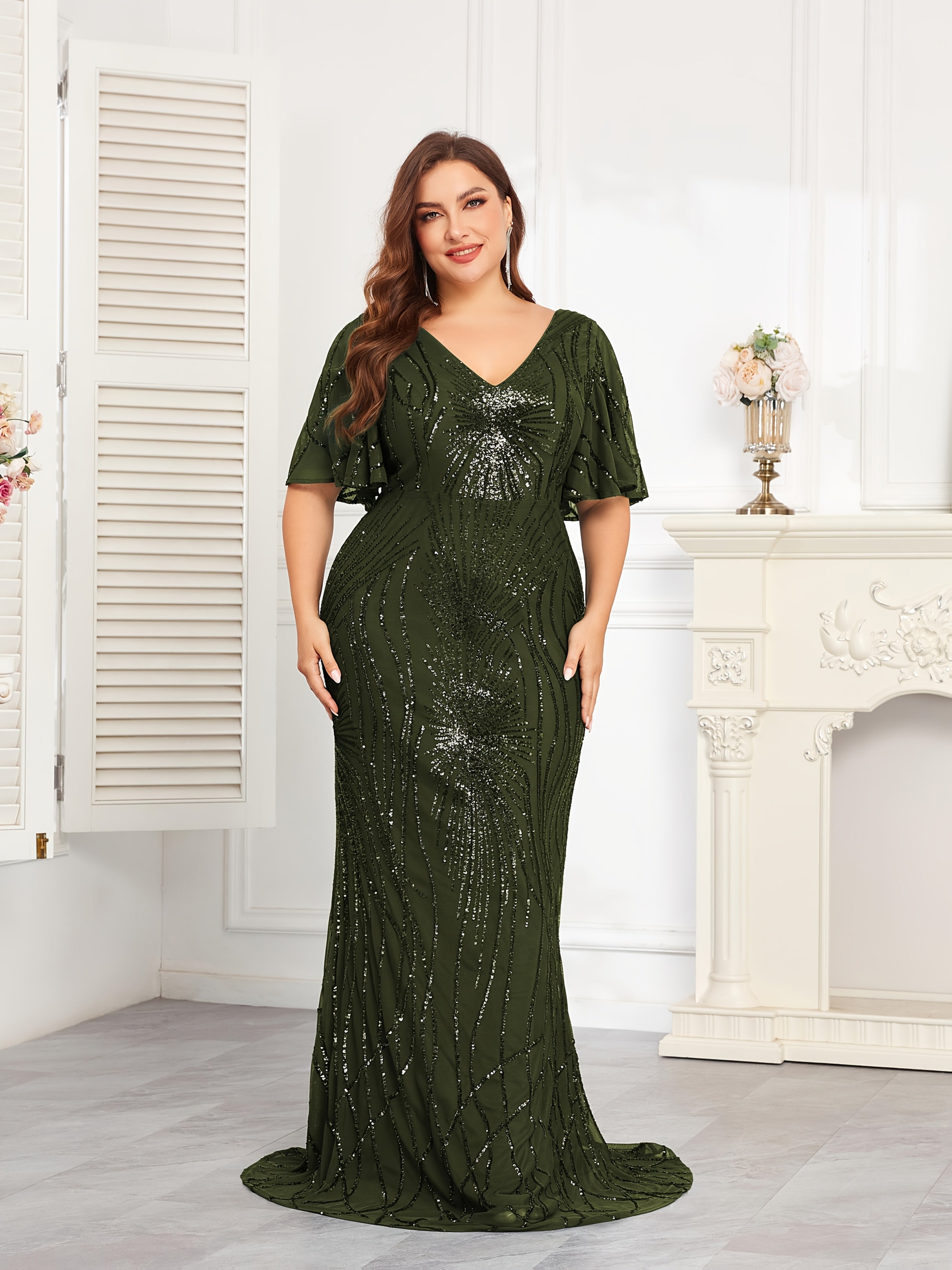 Women's Plus Size Sequin Bodycon Dress Polyester All-Season Party Gown