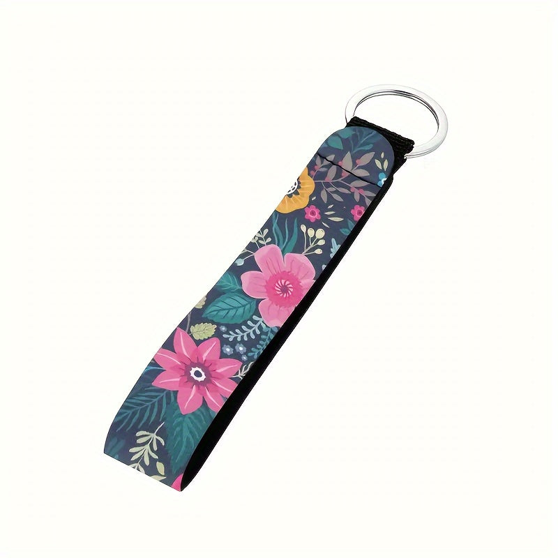 Floral Pattern Polyester Wrist Strap Keychain for Keys Cameras Phones