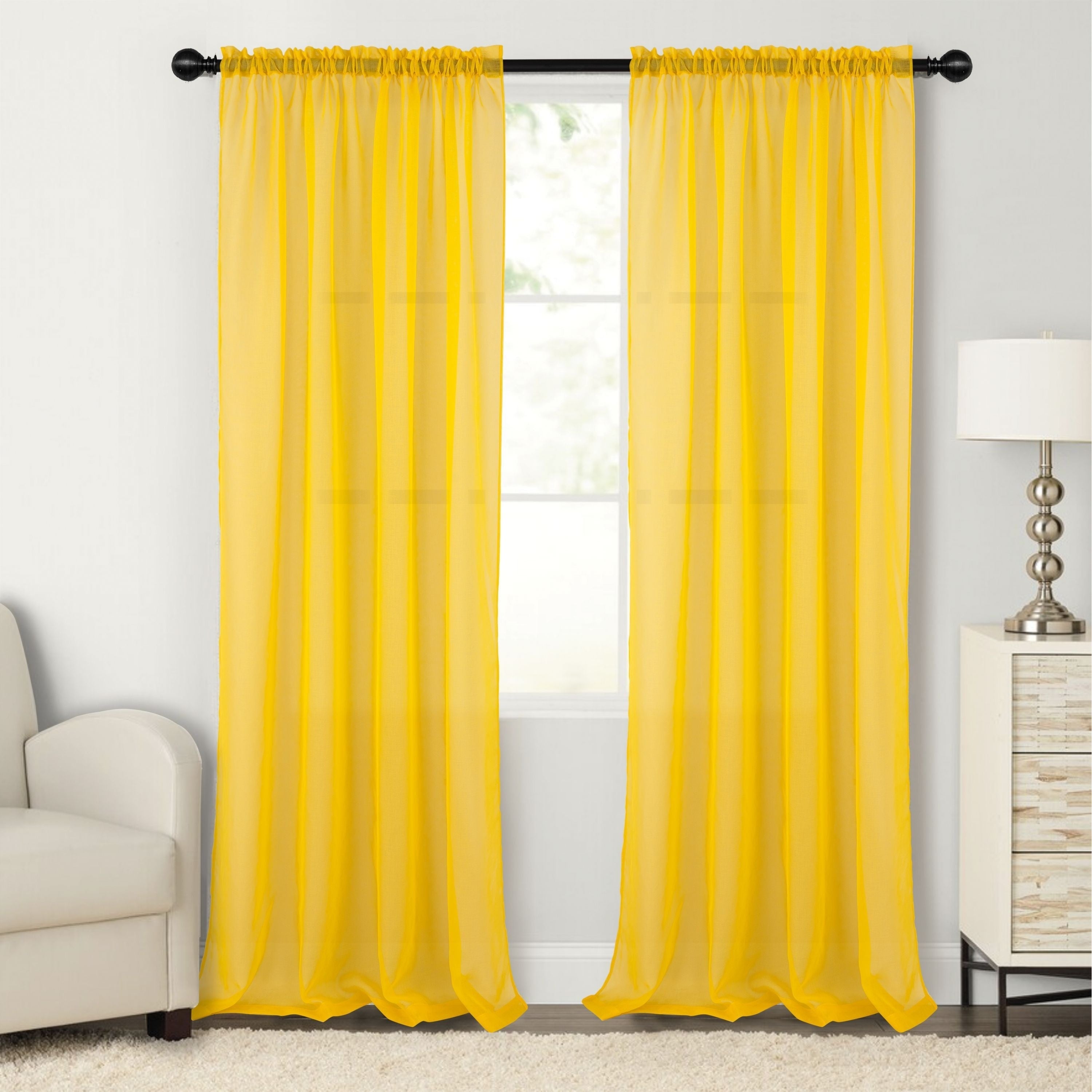 Two Pieces Solid Color Sheer Curtains with Rod Pockets for Bedroom or Living Room