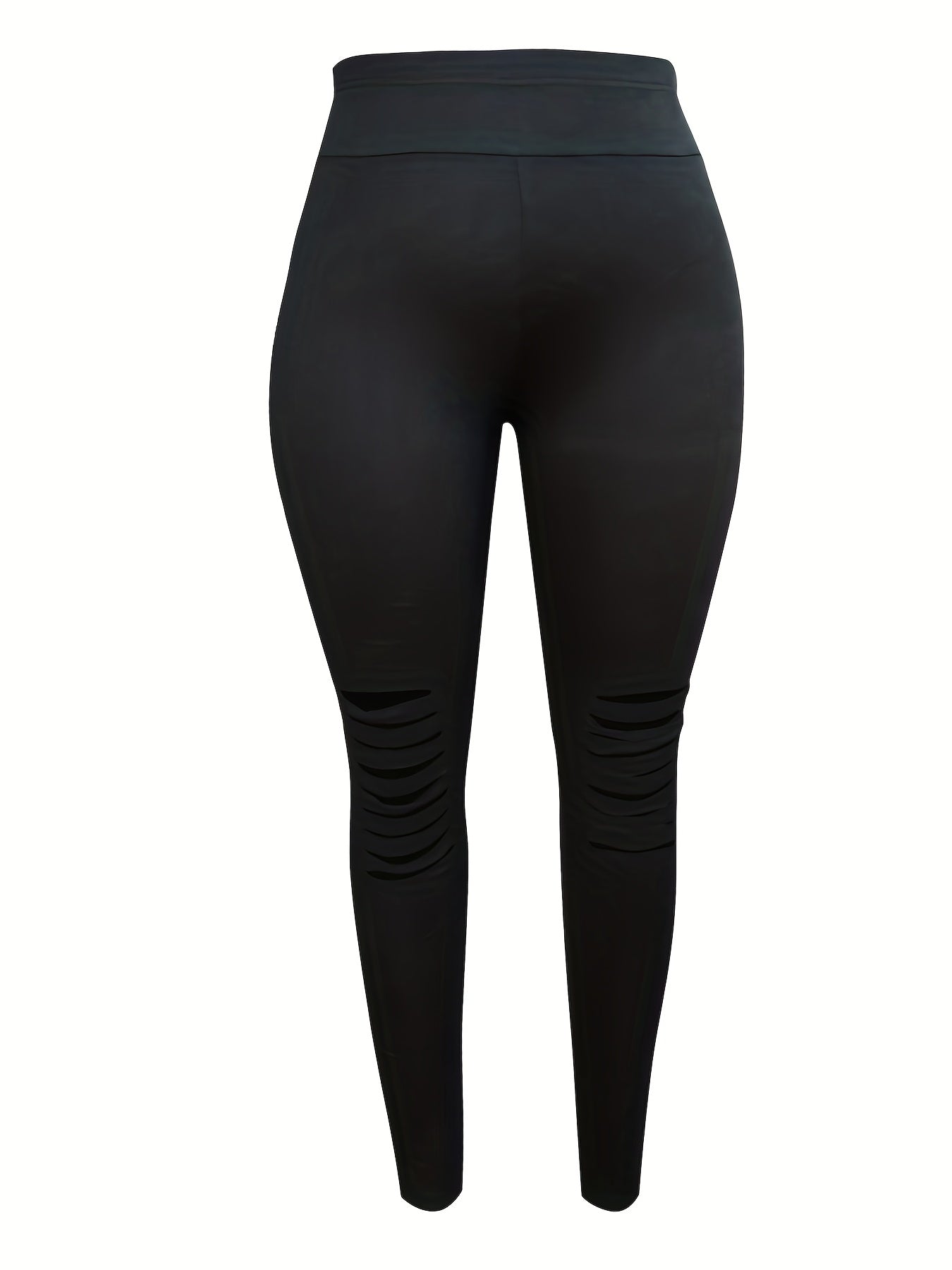Leggings de talla grande para mujer negras de cintura alta con detalle de orificio
