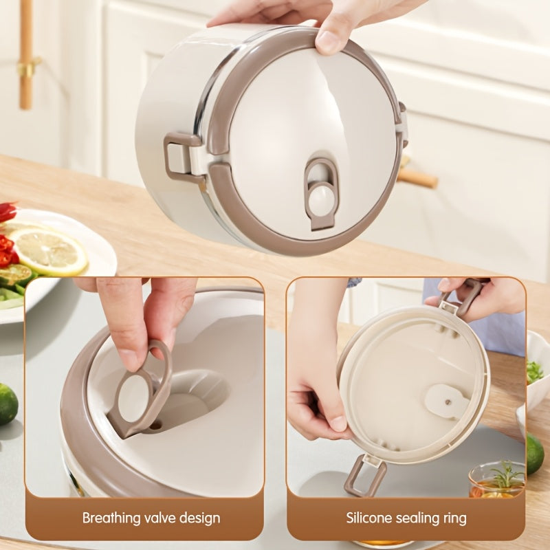 Fiambrera de acero inoxidable con tapa y asa, recipiente a prueba de fugas de múltiples capas