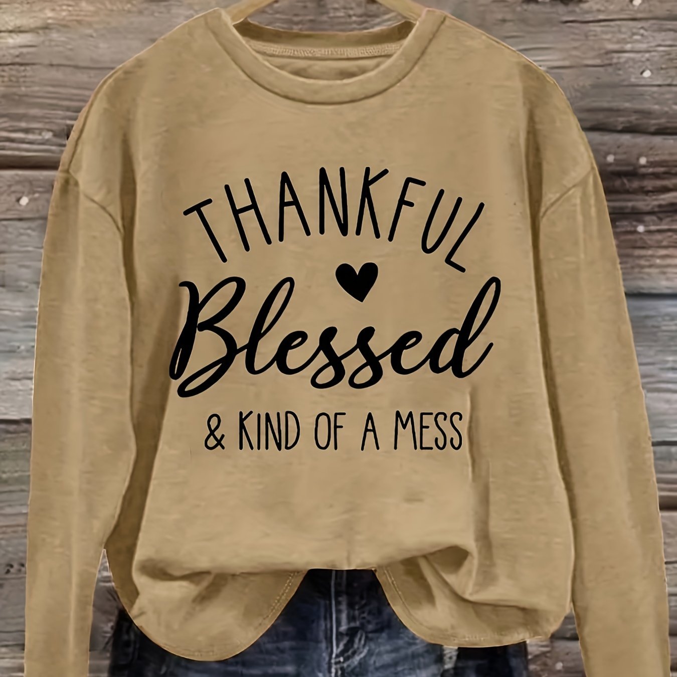 Plus Size Women's Polyester Knit Crew Neck T-Shirt Long Sleeve Casual Alphabet Pattern