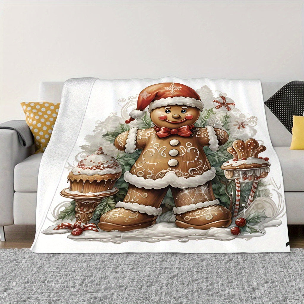 70x100cm Rustic Gingerbread Man Throw Blanket Soft Warm Polyester Flannel Digital Print All-Season