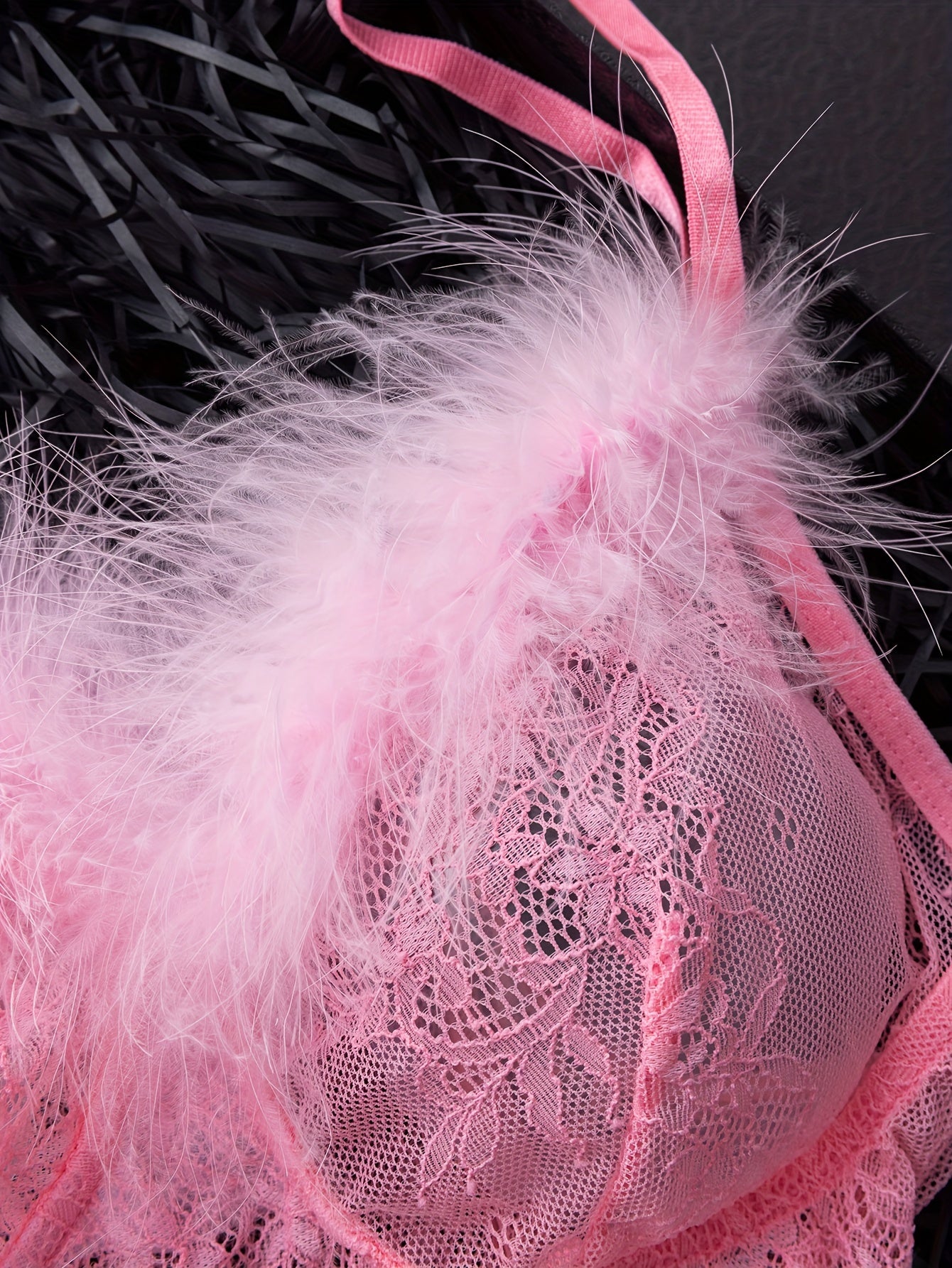 Pink Lace Lingerie Set with Knit Fabric 2-Piece Adult Sleepwear Solid Color