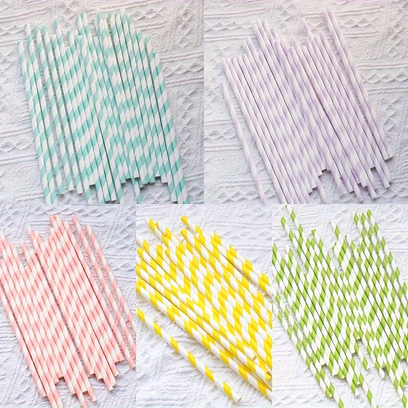 25 Disposable Colorful Striped Paper Straws for Milkshakes Smoothies Boba