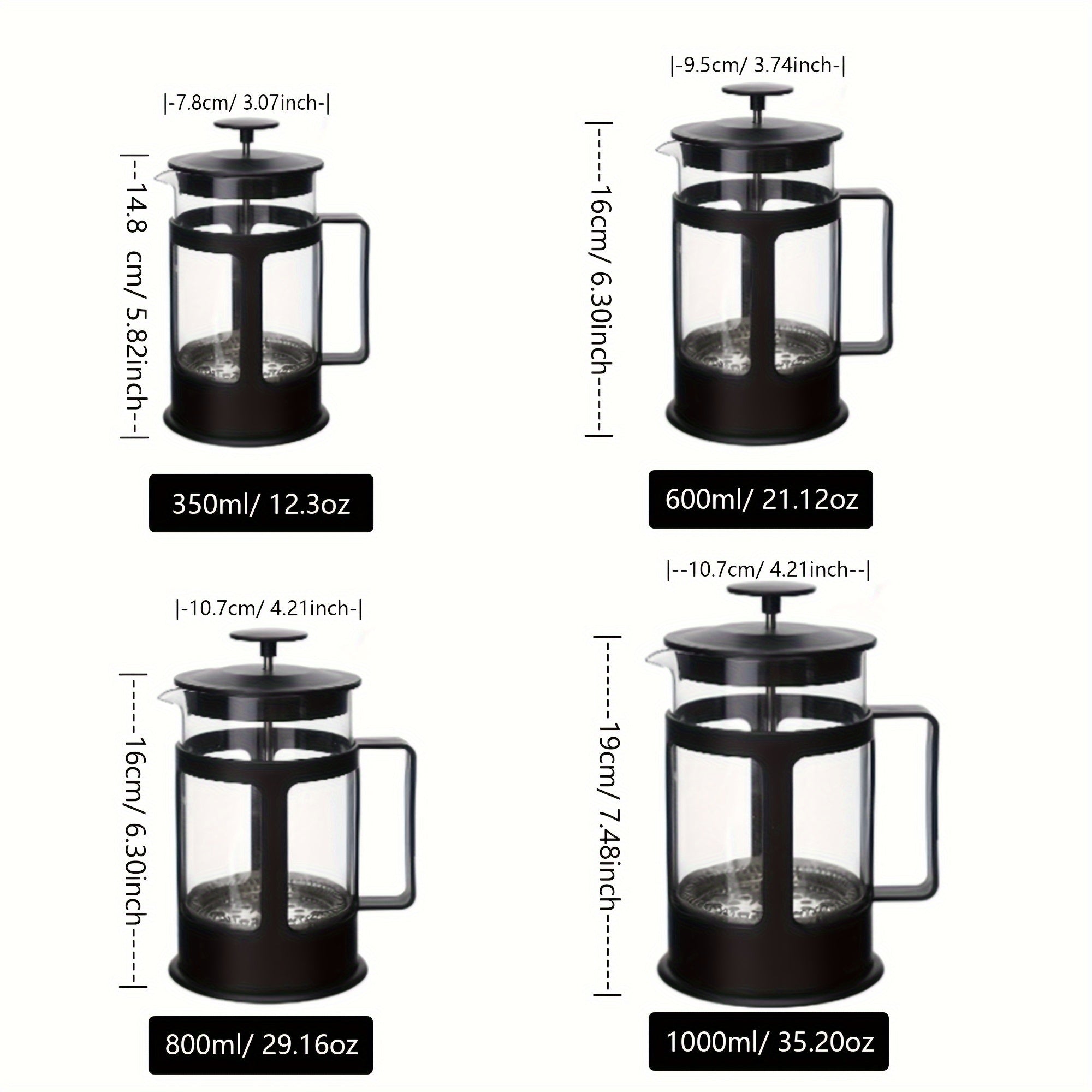 Disposable 600ml 1000ml French Press Coffee Tea Maker Borosilicate Heat-Resistant Glass