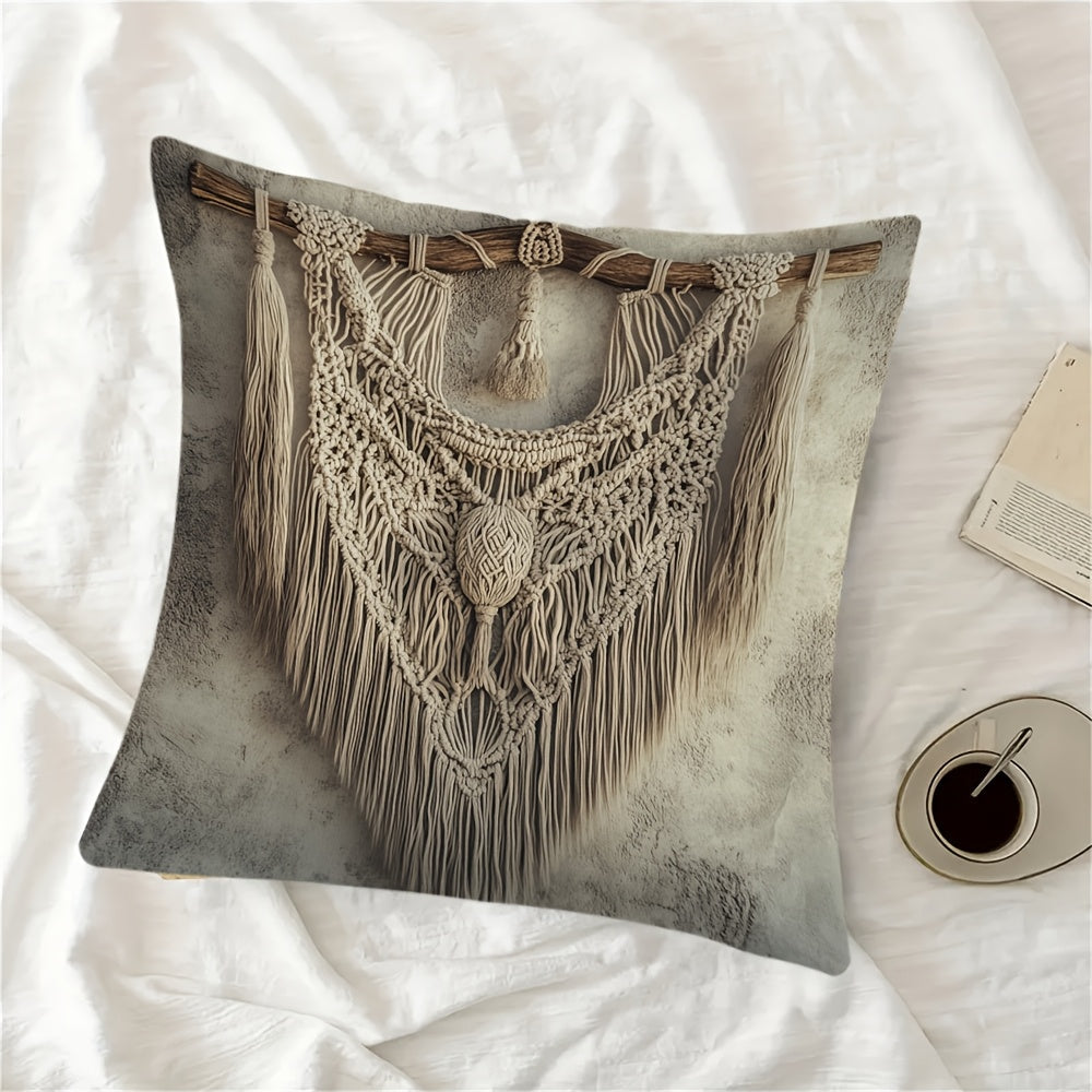 Fringe Throw Pillow Cover Zippered Washable Decorative for Holiday and Office