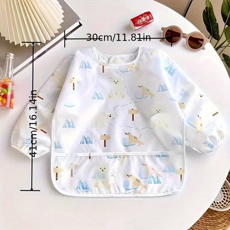 Unisex Waterproof Baby Bib with Hood and Snap Closure Polyester Fiber Feeding Apron