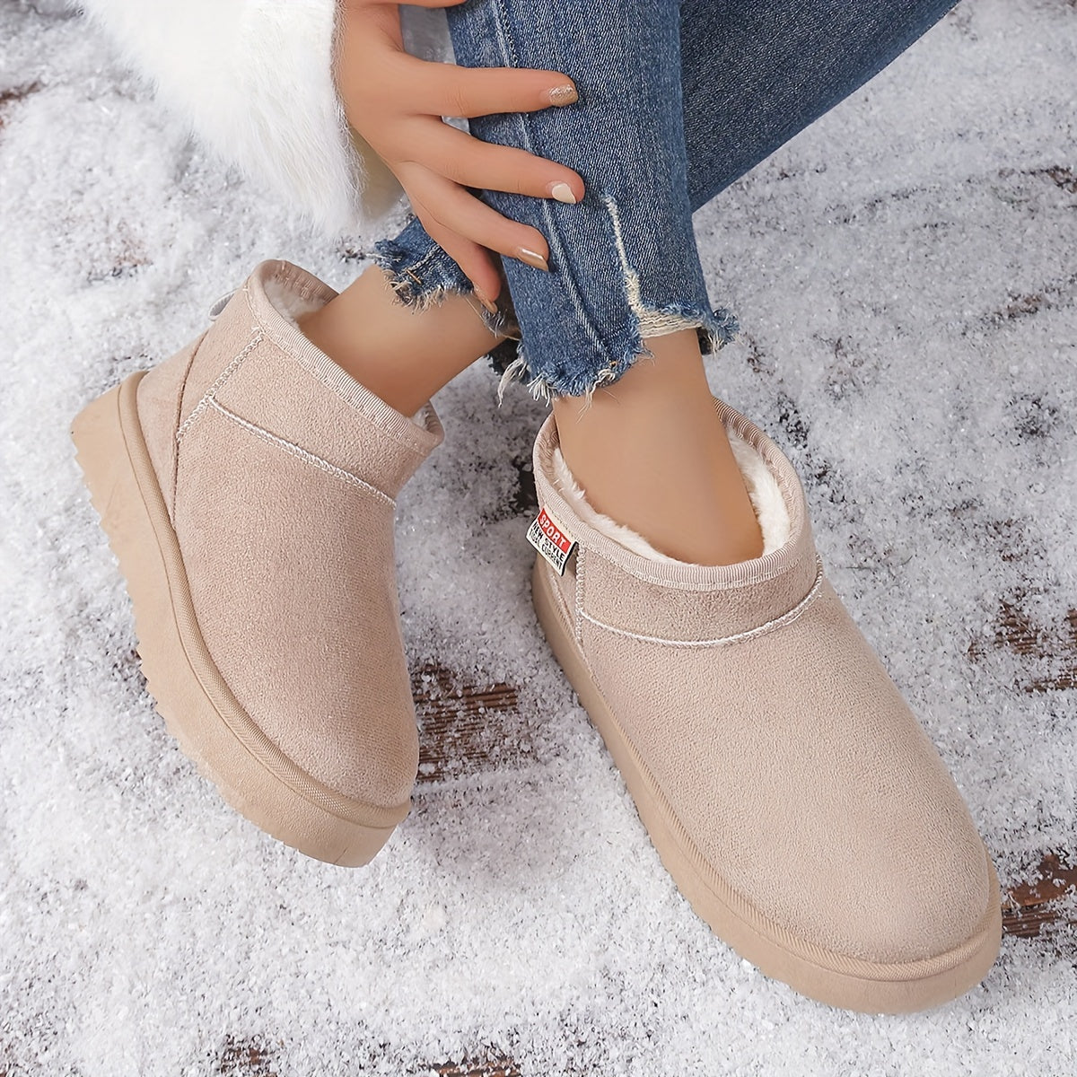 Женские зимние снегоступы с тёплой тканевой подкладкой, низкий каблук, прочные для улицы