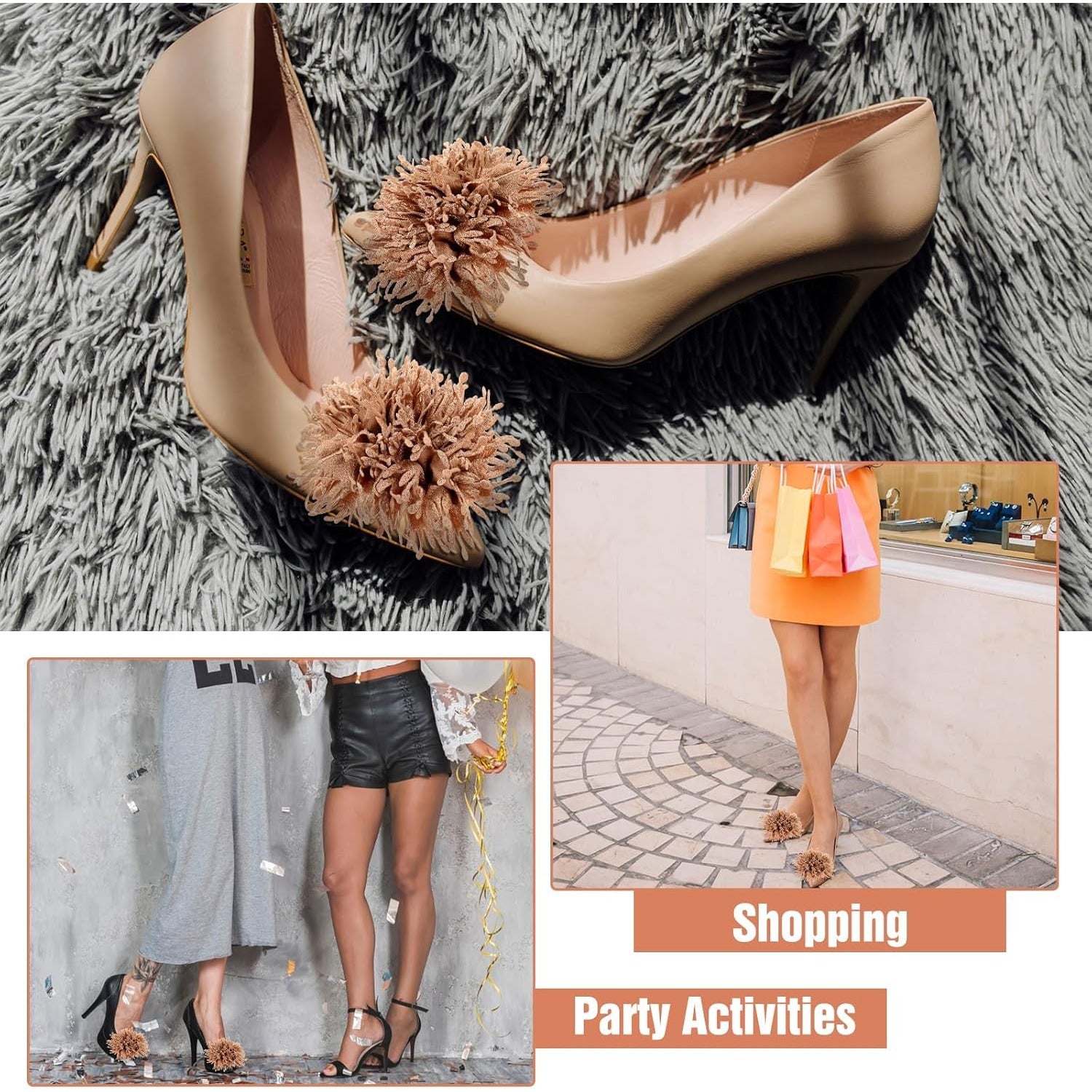 Women's Beige Floral Shoe Clips 2pcs Heel Decorations for Glittery Occasions