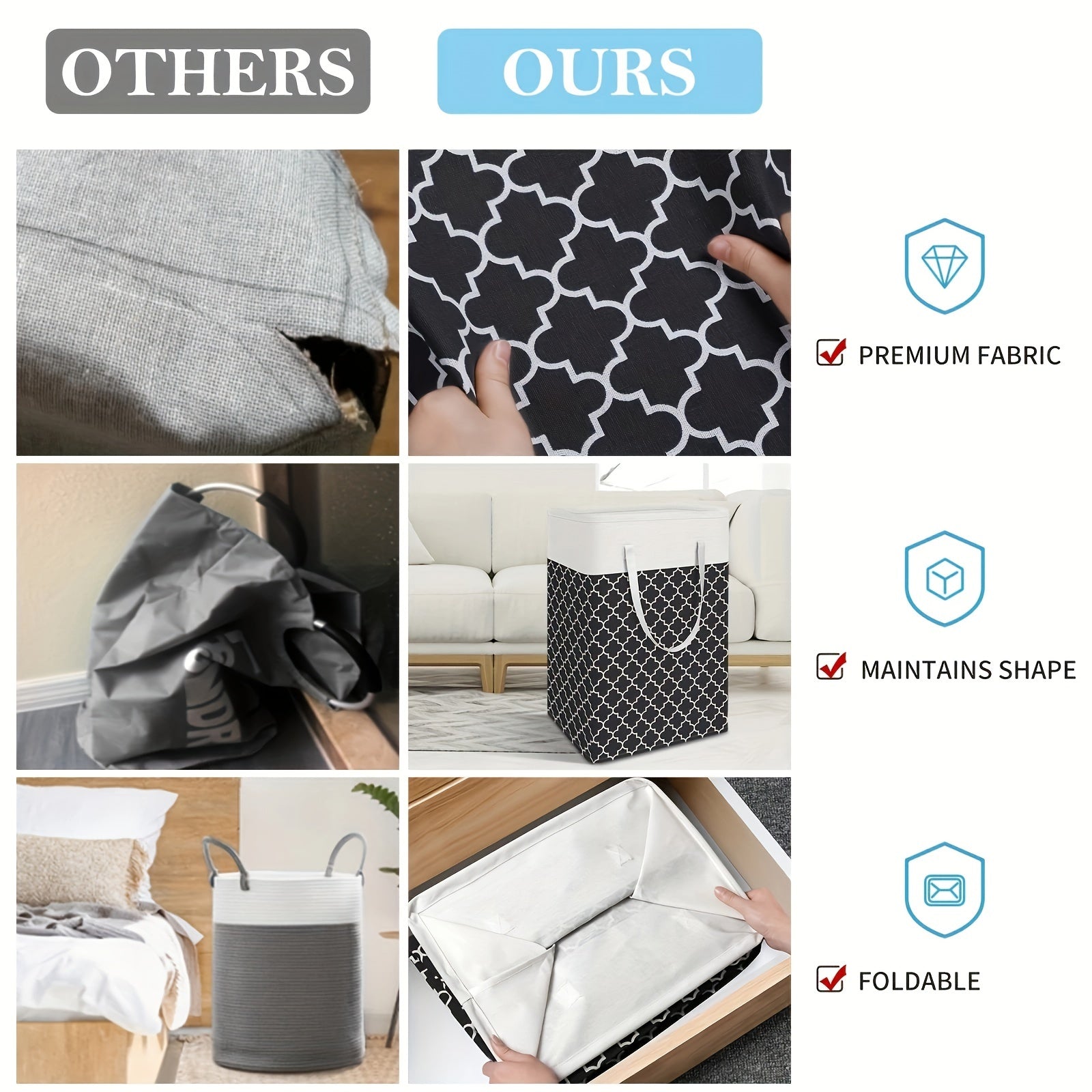 75L Waterproof Collapsible Laundry Hamper with Handles and Geometric Pattern