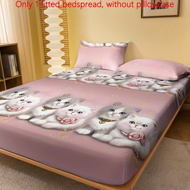 Printed Fleece Bed Sheet Set with Cute Cat Design for Couples