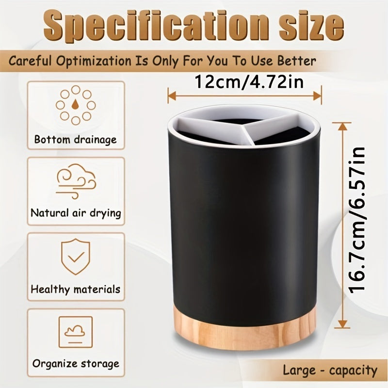 Durable 3-Compartment Plastic Kitchen Utensil Holder with Removable Dividers