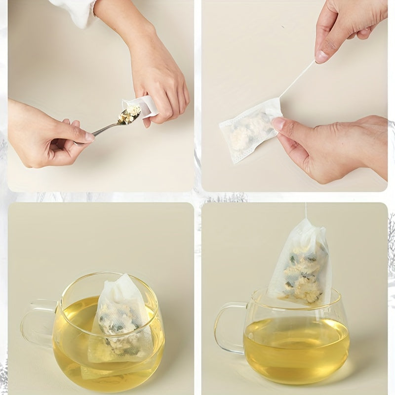 100 Disposable Drawstring Tea Bags for Loose Leaf Tea, Food Grade, Easy to Use