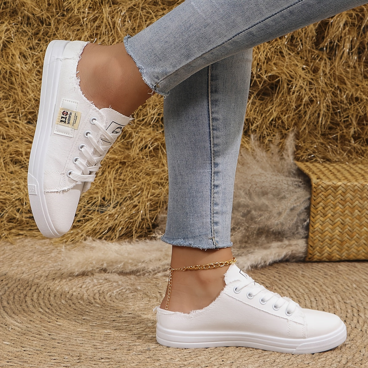 Women's Casual Solid Color Sneakers Black White Blue Brown Slip-On Lace-Up Shoes