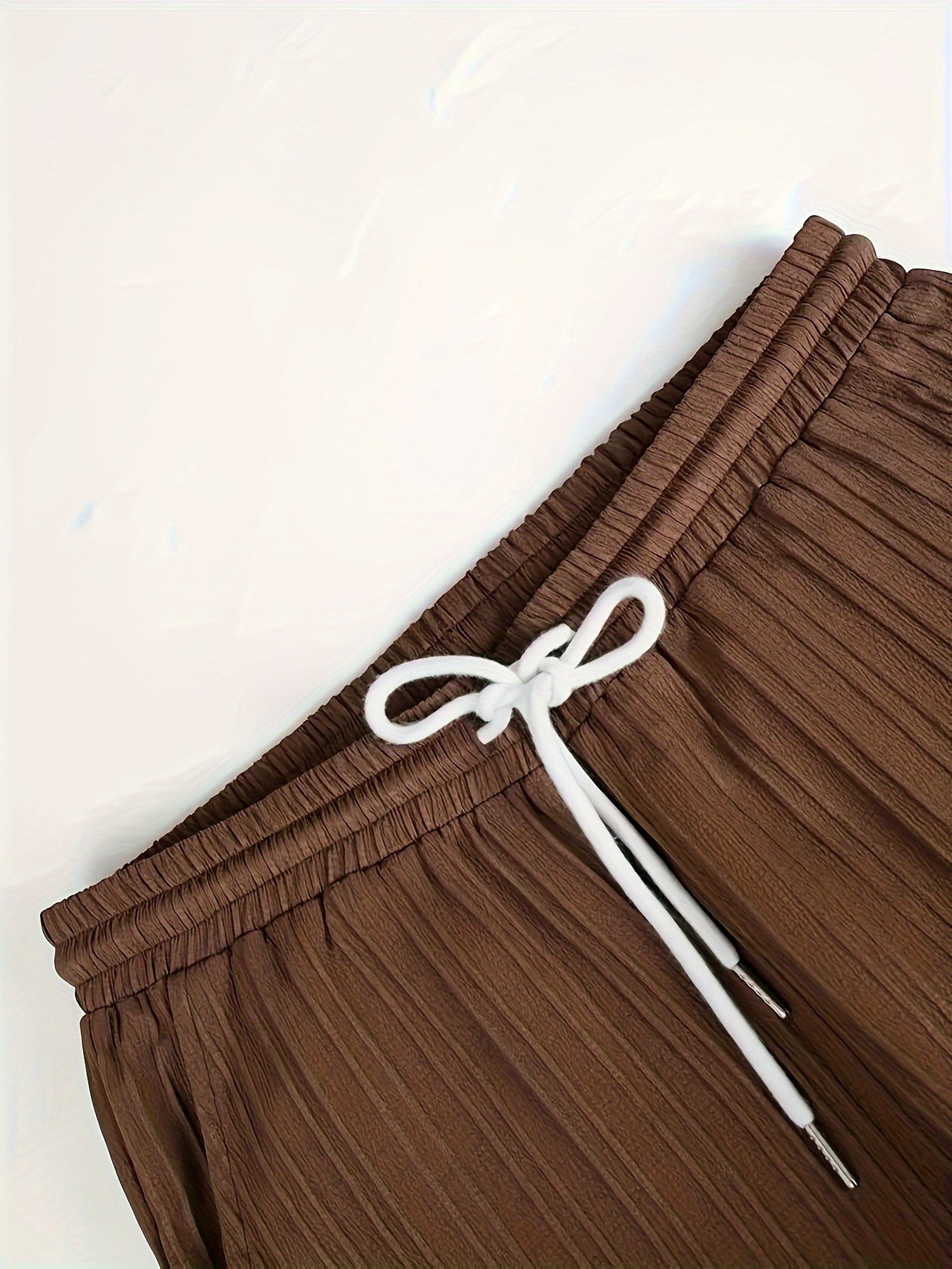 Men's Casual Set Polyester Striped Shirt with Buttons and Drawstring Pants