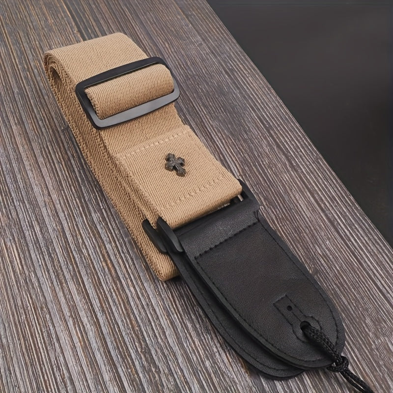 Correa de guitarra con bordado cruzado, ajustable para hombro, para bajo eléctrico, ukelele, negro, café, caqui