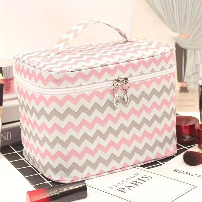 Bolsa de maquillaje de lona impermeable de gran capacidad con cremallera y diseño plegable