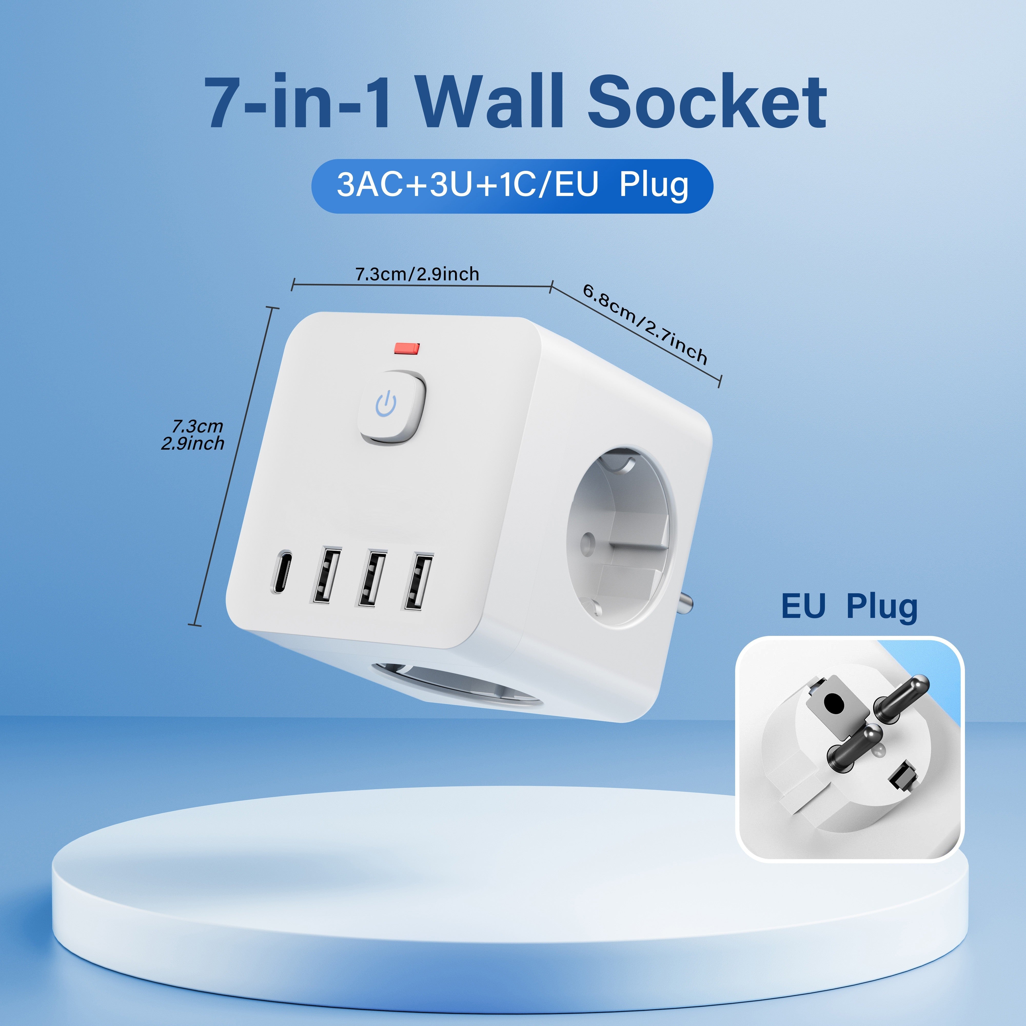 Multi-Functional Power Socket Extender with USB-C and USB Ports for Home Office Travel