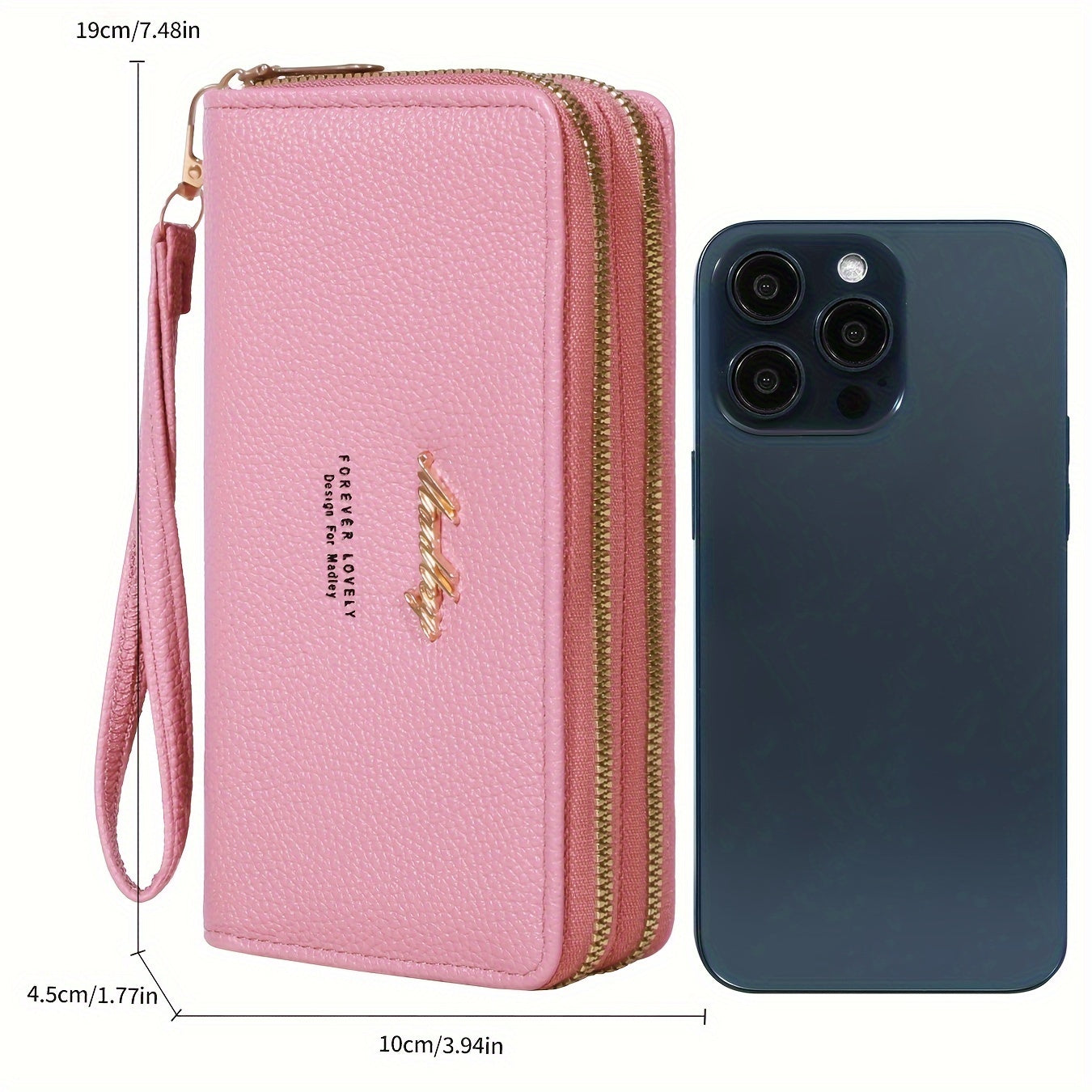 Элегантный клатч-кошелек с узором из личи, с 8 слотами для карт и несколькими compartments.