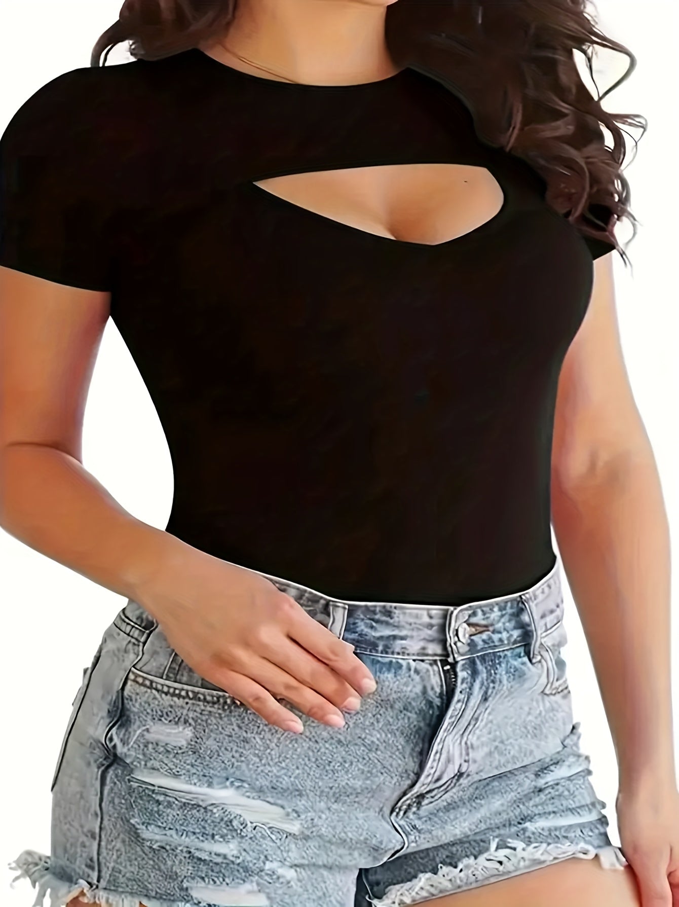 Women's Plus Size Black Stretchy Bodycon Jumpsuit Short Sleeve Summer Casual