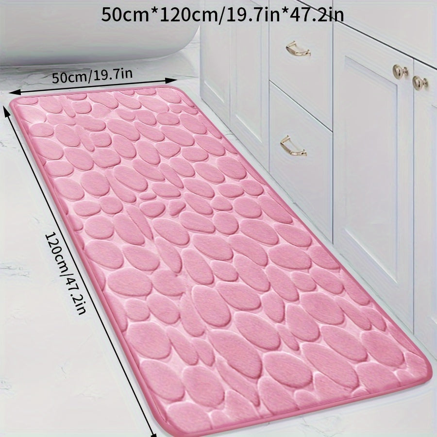 Coral Fleece Bathroom Mat Non-Slip Quick-Dry Low Pile Plush Polyester Pebble Pattern