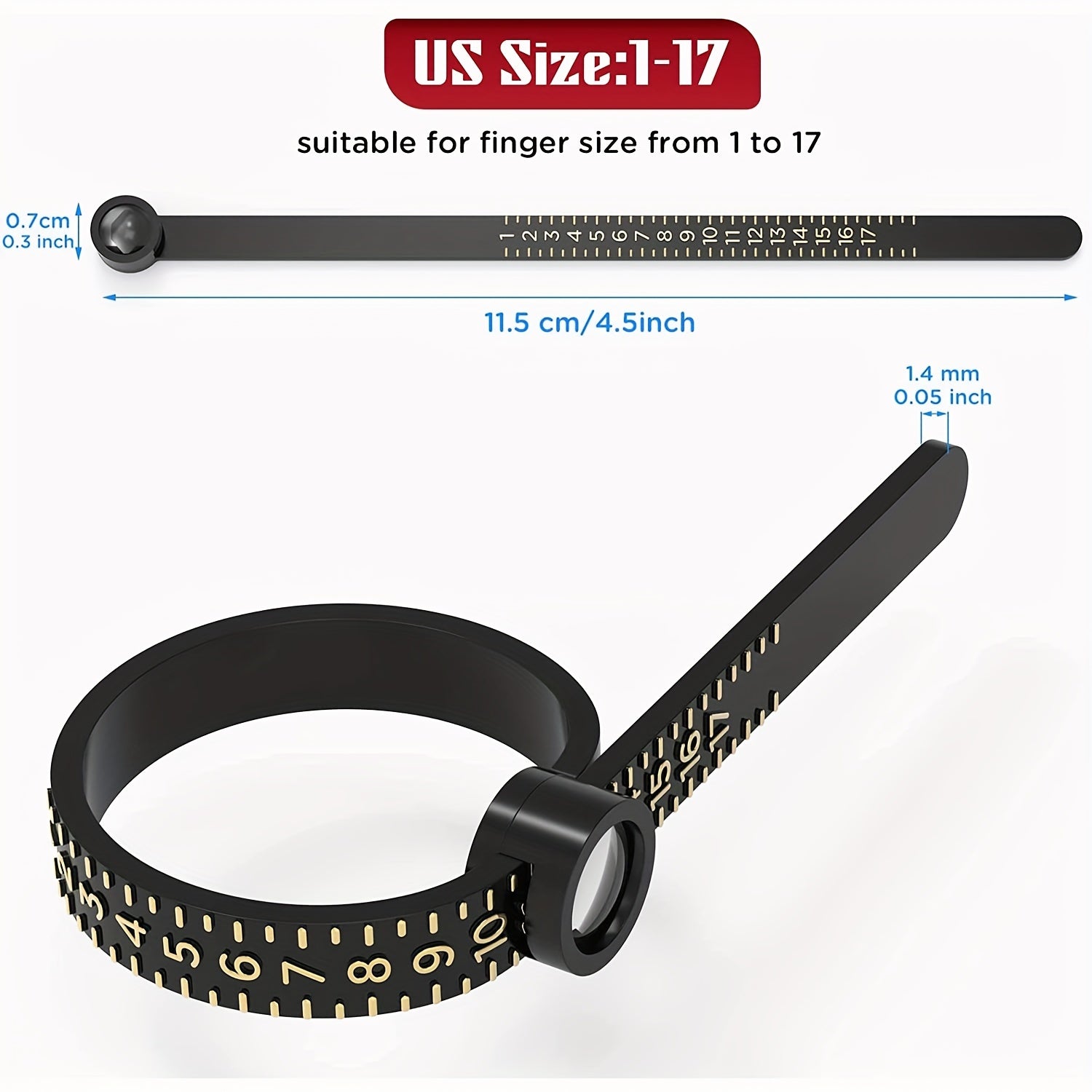 Soft Ring Sizer Tool with Magnifying Glass for Accurate Jewelry Sizing US Sizes 1-17