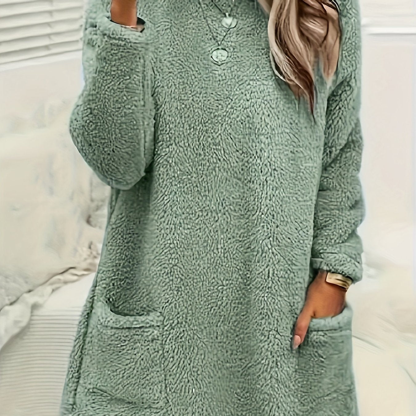 Women's Cozy Teddy Fleece Pullover with Pockets for Fall Winter