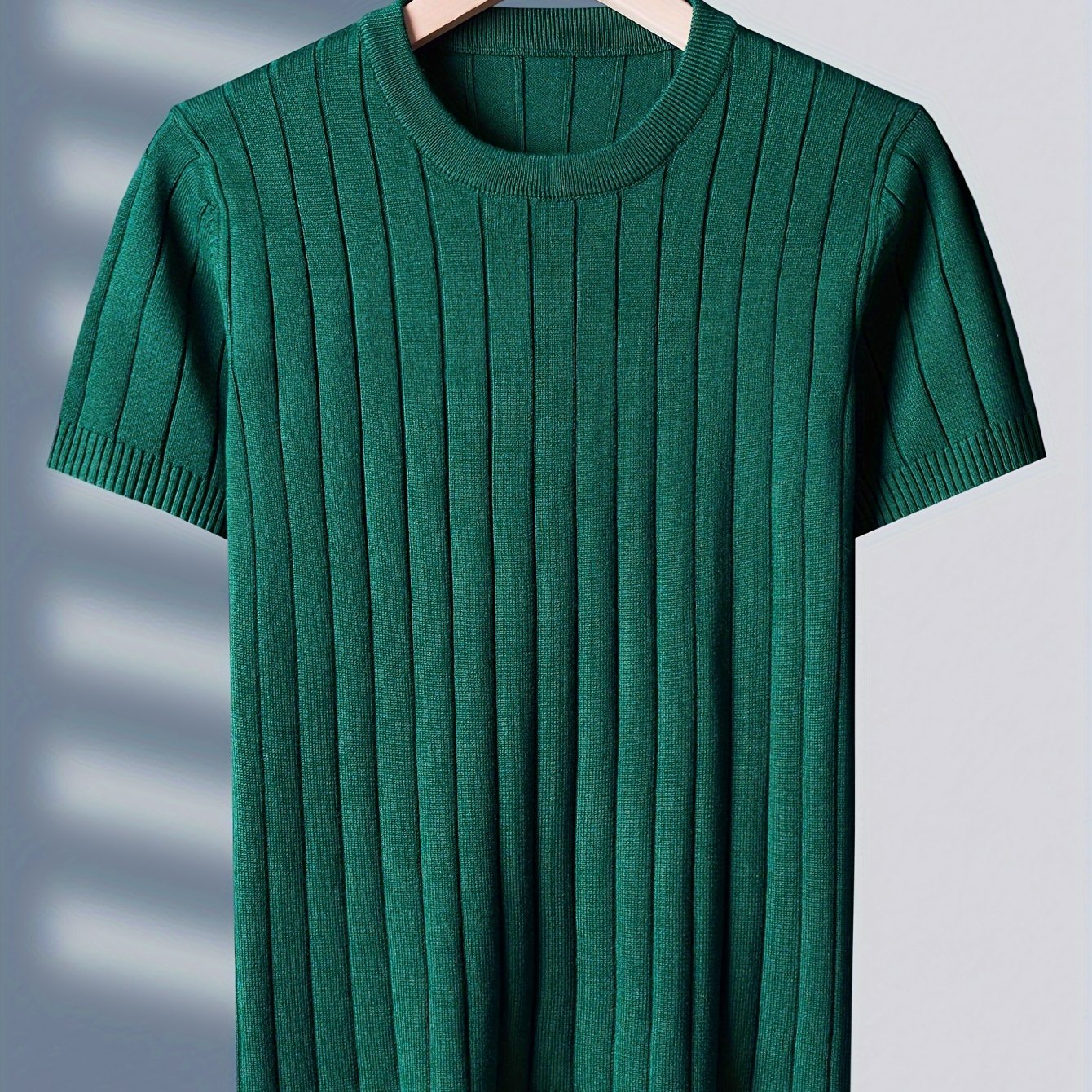 Men's Short Sleeve Knit Sweater Casual Fall Winter Solid Stripe Crew Neck Medium Stretch Polyester Viscose