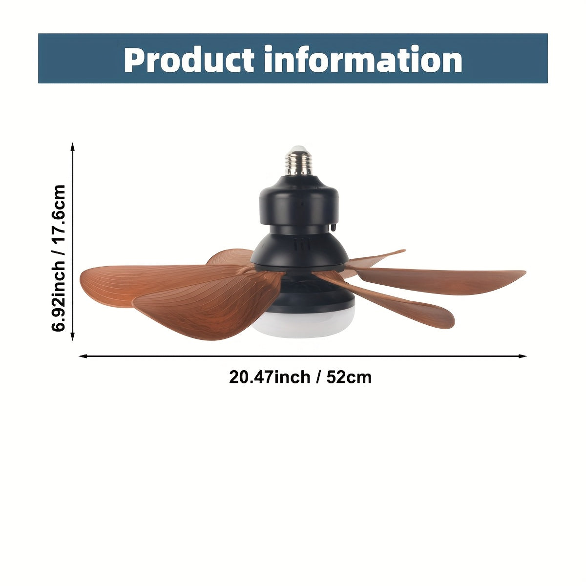 Indoor Ceiling Fan with LED Light and Detachable Blades E26 Socket Adjustable Wind Speed Timer Night Light