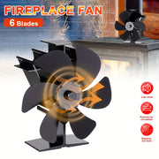 6-Blade Wood Stove Fan Non-Electric Portable Heat Distribution Indoor Outdoor