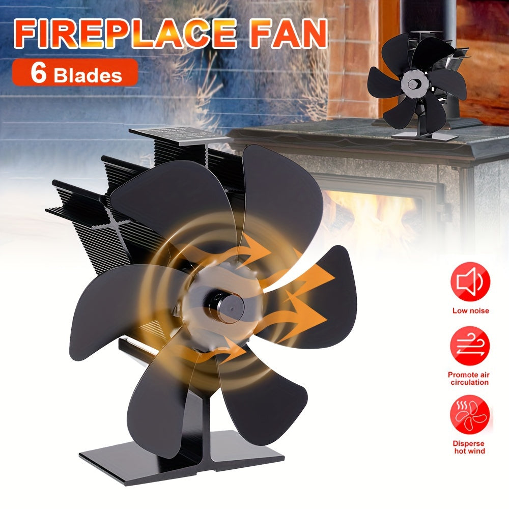 6-Blade Wood Stove Fan Non-Electric Portable Heat Distribution Indoor Outdoor