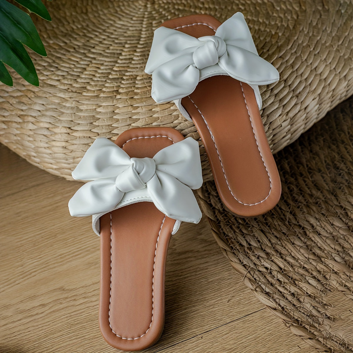 Girls' Slippers with Bowknot Solid Color Indoor Outdoor PU TPR Lightweight