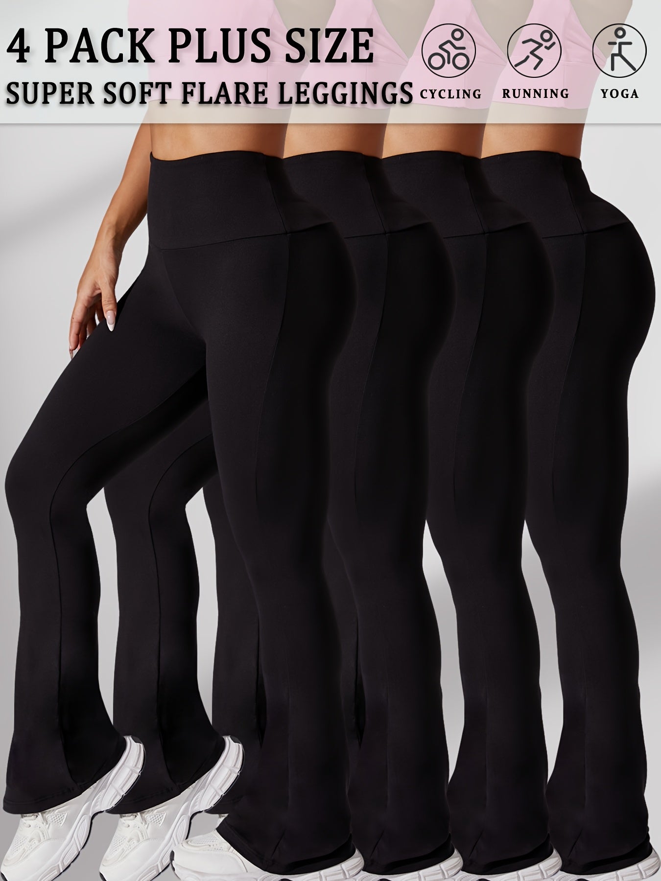 Plus Size Women Flare Leggings High Waist Tummy Control Bell Bottom Black Gray Pink White